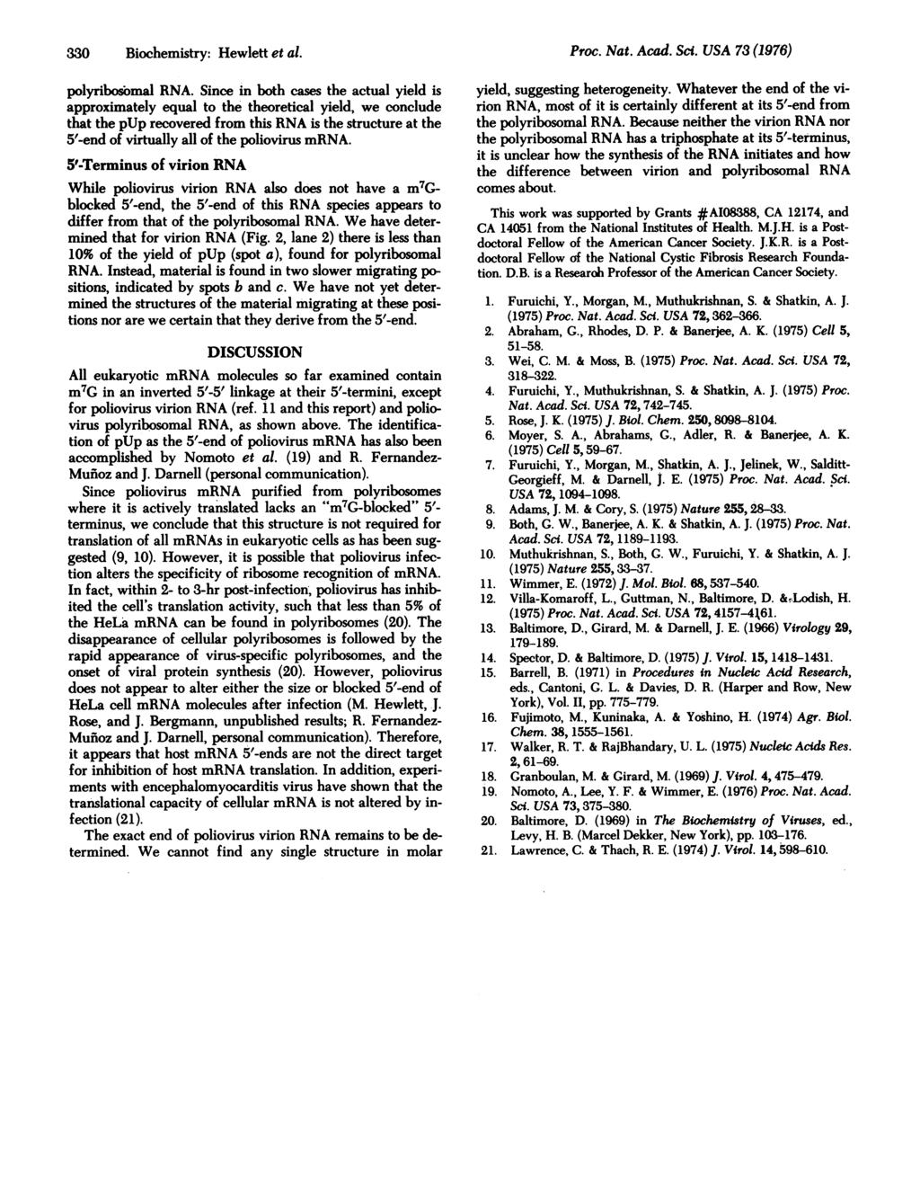 330 Biochemistry: Hewlett et al. polyribosimal RNA.