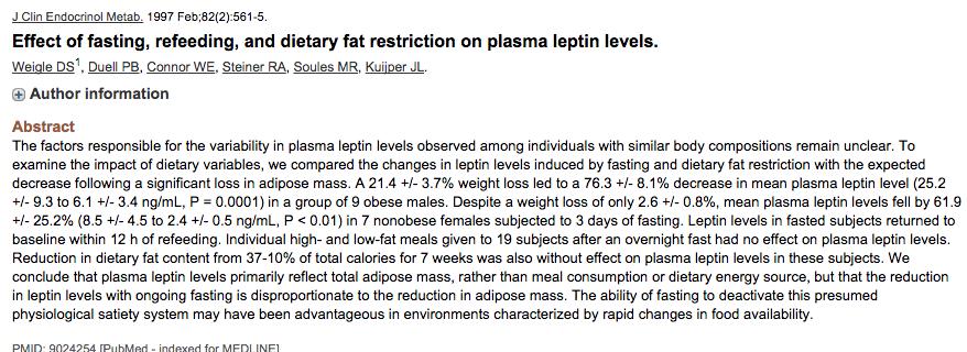 What About the Fat Hormone Leptin? Fasting dropped leptin levels by 76.