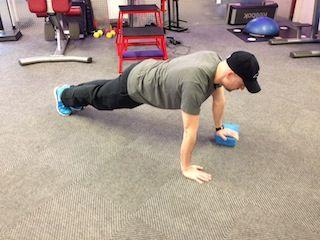 Finishers 9-12 Elevated Pushups Keep the abs braced and body in a straight line from knees to shoulders.