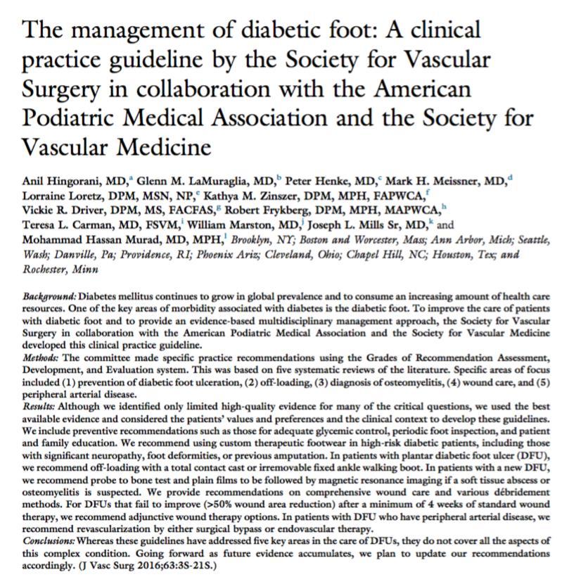 CPG on diabetic foot, SVS