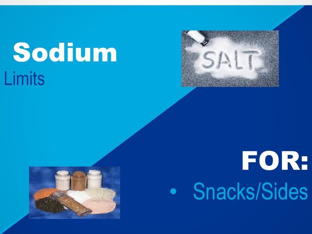 Smart Snack rules sets limits on sodium content of snacks and sides sold to students during the