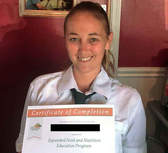 Success Stories Escambia County A Boost in Confidence An EFNEP graduate sent a thank-you letter explaining that she had obtained employment at a seafood restaurant.