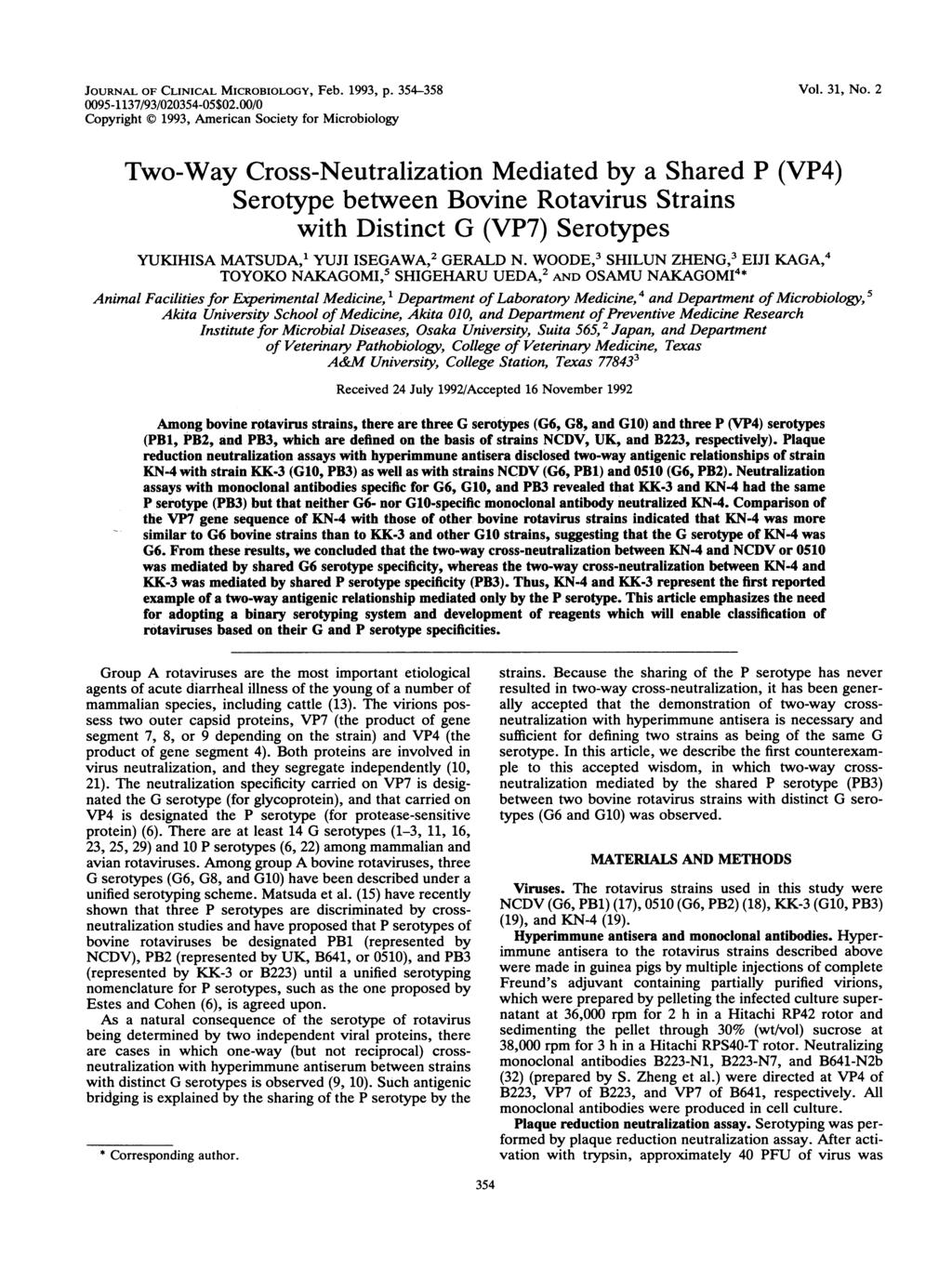 JOURNAL OF CLINICAL MICROBIOLOGY, Feb. 1993, p. 354-358 0095-1137/93/020354-05$02.00/0 Copyright X 1993, American Society for Microbiology Vol. 31, No.