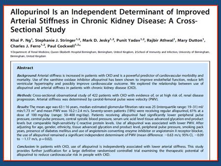 slide 61 A recent study looked at the association between the allopurinol treatment and