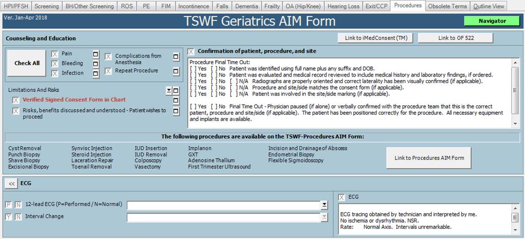 Procedures Tab A link to the TSWF Procedures AIM form is available from this tab but we ve made available items that could be applicable to