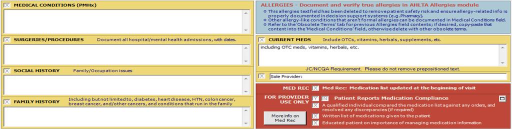 HPI/PFSH Tab The Geriatrics AIM form is set up so that you can see all of the most important details about the patient in one place, right on the