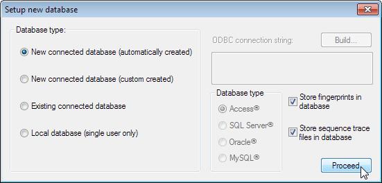 Use default values. Choose a new connected Access database.