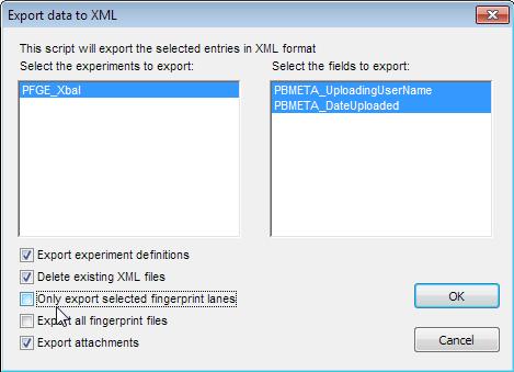 like to export. Export selection as XML.