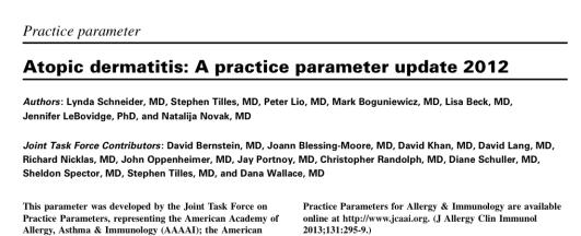 Dermatologic therapy 2006;19:91-6. Saavedra JM, Boguniewicz M, Chamlin S, Lake A, Nedorost S, Czerkies LA et al.