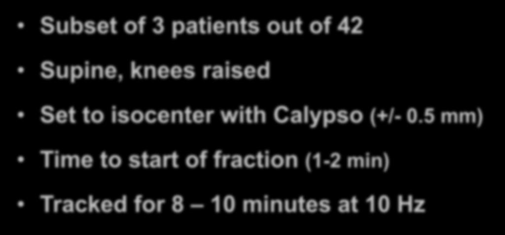 Intra-Fraction Motion Study Subset of 3 patients out of 42 Supine, knees raised Set to