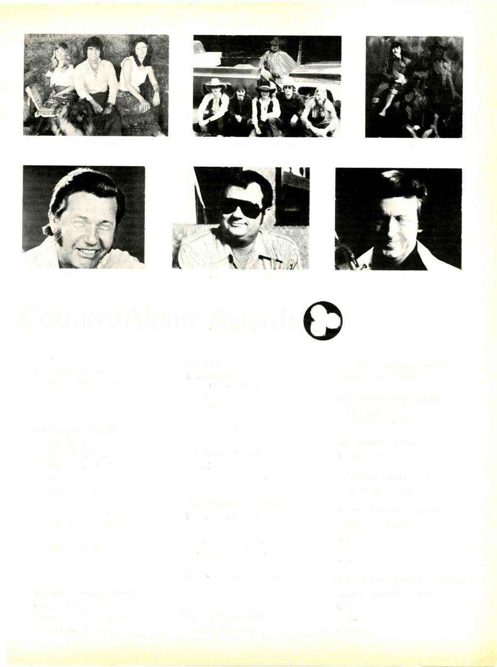 Dave & Sugar Charlie Daniels Band Shylo Floyd Cramer Hargus "Pig" Robbins Danny Davis Country Album Awards 3. HOYT AXTON- MCA 4. VERN GOSDIN-Elektra 5. BOBBY BORCHERS-Playboy Top Female Vocalist.