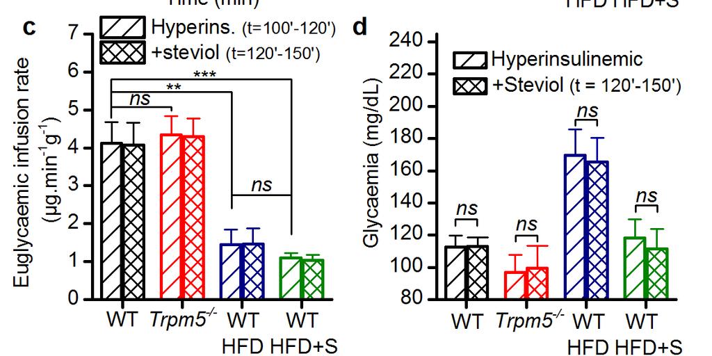 Supplementary Figure 13: SGs do not influence the insulin tolerance in WT and Trpm5 -/- mice.