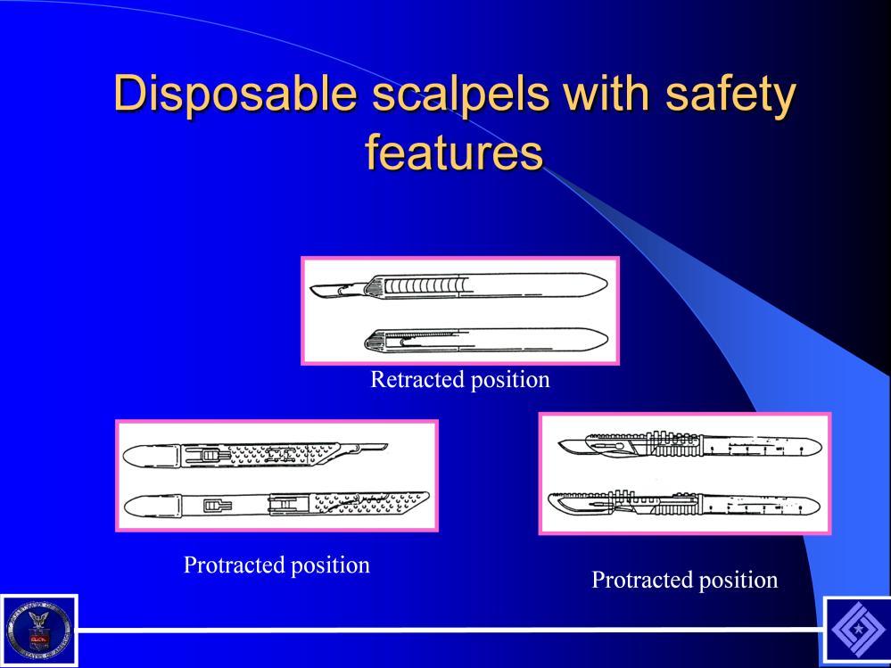 Single use disposable scalpels with blades that retract or sheath.