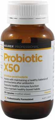 Digestion Nourex Professional Probiotic X50 Nourex Professional Probiotic X50 has 50 billion good bacteria from 10 powerful strains that provide health and wellness within the body.