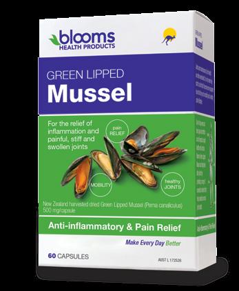 JOINTS, MUSCLES AND BONES Green Lipped Mussel with Turmeric 100 vege capsules Green Lipped Mussel and Turmeric with BioP is a powerful antiinflammatory duo.