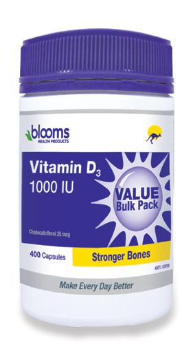 JOINTS, MUSCLES AND BONES Vitamin D3 1000IU 400 capsules bulk pack Vitamin D deficiency is common in Australia particularly in the age group where osteoporosis is a risk.