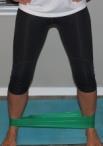 Crab walk Theraband around feet or knees. Step sideways. Straight knees and then ¼ and ½ squat positions. 2-3 x 6-10 steps.