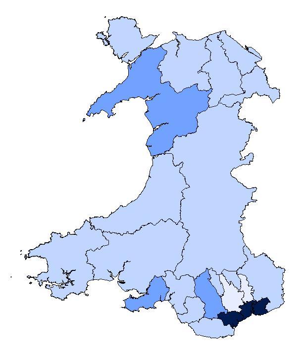 6 per 100,000 population was found in Cardiff and Vale Health Board and the lowest rate was in Powys Teaching Health Board at 2.3 per 100,000 population.