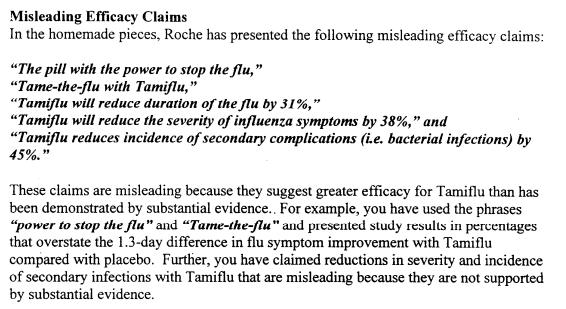 Tamiflu promotional materials (courtesy of Peter Doshi) April 14, 2000 FDA warning letter to Roche Serious bacterial infections may begin with