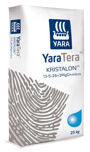 YaraTera KRISTALON Product Ranges Designed for alkaline soils (ph >7), due to relatively high NH 4 formulas Suited for 1 tank fertigation systems Yellow 13-40-13 Lilac 19-6-6 +1 Azur