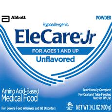 EleCare Jr Nutritionally Complete Amino Acid-Based Medical Food A 30 Cal/fl oz, nutritionally complete amino acid-based medical food for children age 1 and older who cannot tolerate intact or