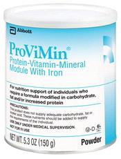 ProViMin Protein-Vitamin-Mineral Module With Iron For use in the management of patients who require a formula modified in carbohydrate, fat, and/or increased protein: abetalipoproteinemia;