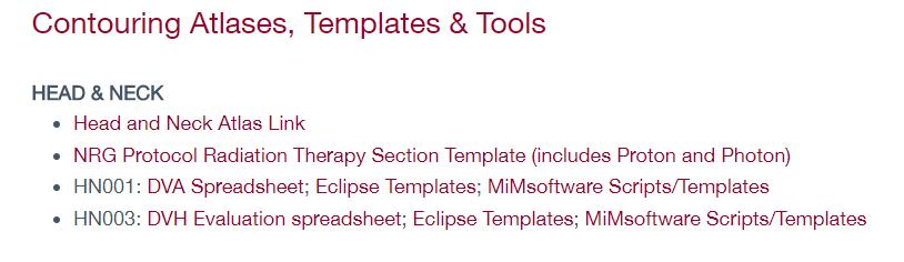 Radiation Therapy Section Templates Templates for each disease site https://www.nrgoncology.