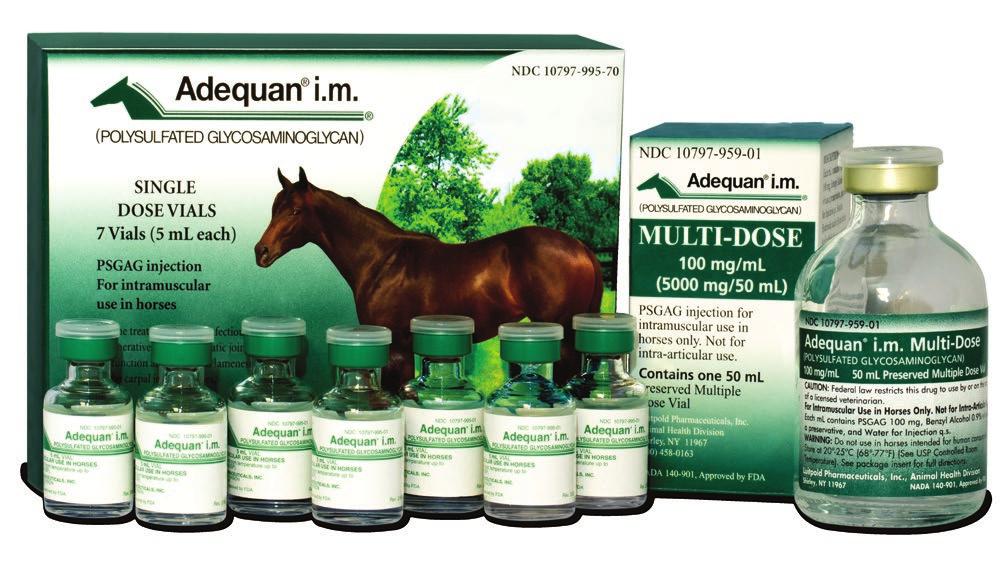 Available sizes Adequan i.m. (polysulfated glycosaminoglycan) 5 ml Vial Packaged 7 vials per box Adequan i.m. (polysulfated glycosaminoglycan) 50 ml Vial Packaged 1 vial per box Restricted to use by or on the order of a licensed veterinarian.