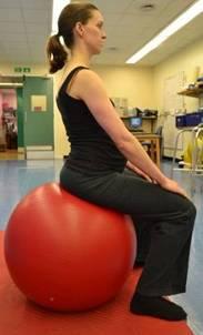 Pelvic tilts on gym ball Sitting on gym ball, feet apart and resting flat on the floor. Keep a neutral spine position.