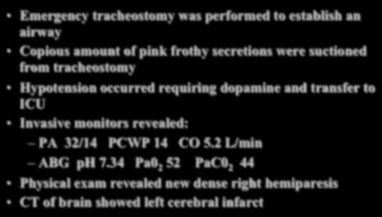 became more difficult to ventilate Case Study II Emergency tracheostomy was performed to establish an airway Copious amount of pink frothy secretions were suctioned