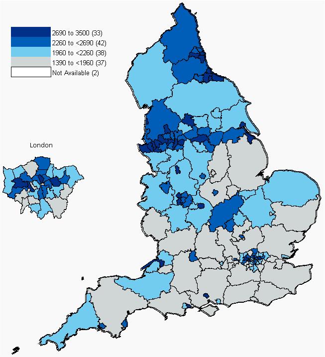 Estimated alcohol-related hospital admissions - broad measure Wholly attributable Partially attributable Admissions per 100,000 population Salford had the highest rate at 3,500 per 100,000 population.