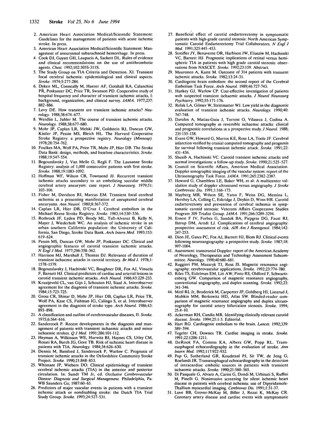 1332 Stroke Vol 25, No 6 June 1994 2. American Heart Association Medical/Scientific Statement: Guidelines for the management of patients with acute ischemic stroke. In press. 3.