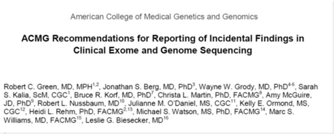 Informed Consent for Whole Genome Sequencing: Patient Choices Receive all information (CD, DVD?) Receive relevant/targeted information for patient s age for future for relatives Genet. Med.
