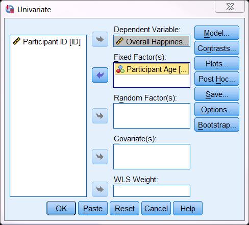 To start the analysis, begin by CLICKING on the Analyze menu, select the General Linear Models, and then the Univariate sub-option.