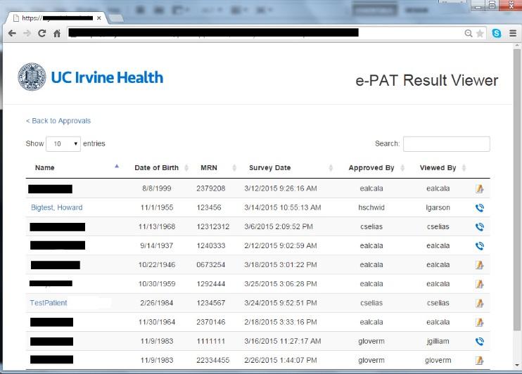 E PAT Viewer app displays the list of preoperative evaluations.