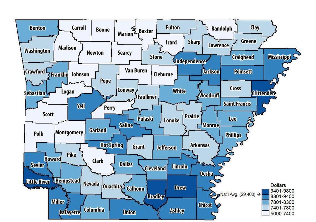 COST DISTRIBUTION MAPS The three maps presented below graphically depict variability of healthcare costs in the Arkansas Medicare population.