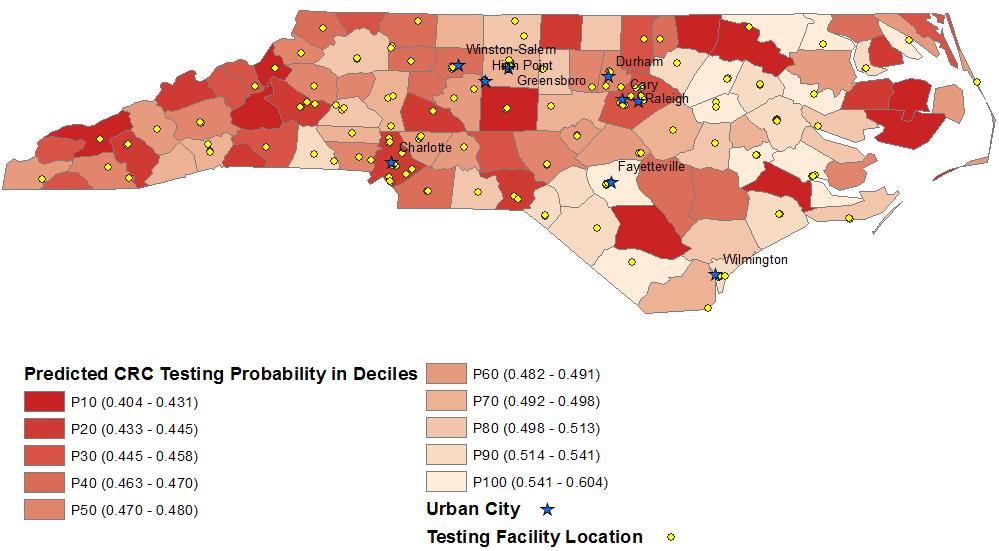 indicates county-specific predicted probabilities of