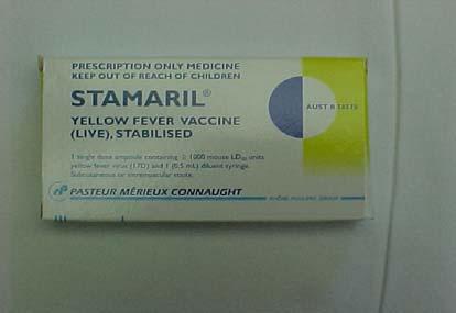 Stamaril Yellow Fever Vaccination Cost $50.00 per injection Course is one injection Vaccination is valid 10 days after the injection Immunity period is 10 years.