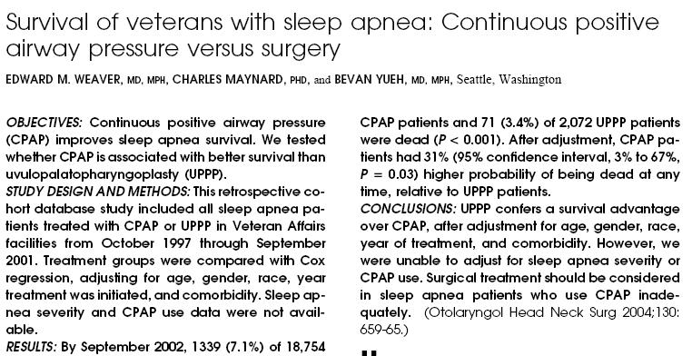 Weaver et al 2004 Not a randomized trial CPAP vs.