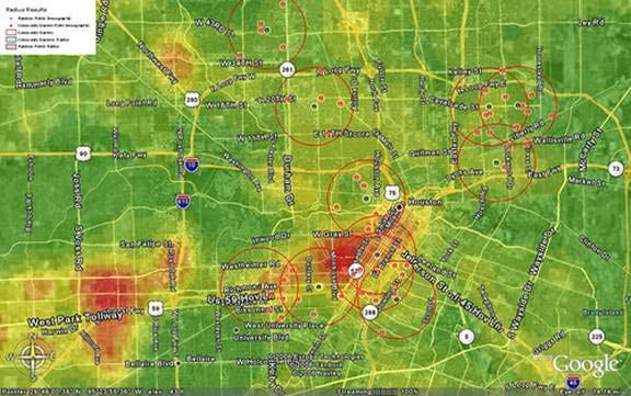 New advances in crime mapping Using our geocoded crime data for Houston, a series of raster grids were
