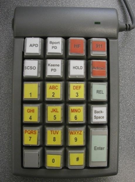 Once completed, log out of the system by pressing the Log Off button. Genovation Keypad The Genovation Keypad is an additional keypad that sits next to the Call Taker s keyboard.