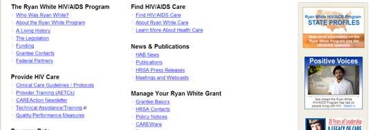 HIV / AIDS Resources US Department of Health and Human Services, Health Resources and Services Administration (HRSA), HIV/AIDS Programs (Caring for the Underserved): http://hab.hrsa.gov/default.