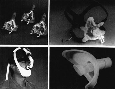 Various interfaces used for noninvasive positive pressure ventilation. Standard nasal masks in different sizes (Respironics, Inc.