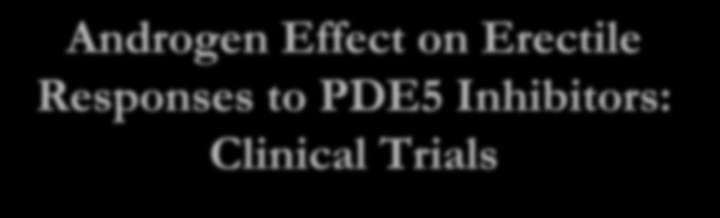 Androgen Effect on Erectile Responses to PDE5 Inhibitors: Clinical Trials Prospective open label study of 48 hypogonadal men with ED administered 1% 5gm T-gel for 6 months 31 of 48 men had improved