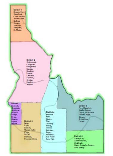 Map of Idaho Districts Idaho Area