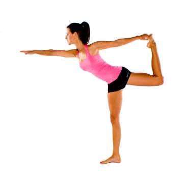 dancer pose Stand with your feet together, toes pointed forward (Mountain Pose). INHALE: Shift your weight onto the right leg.