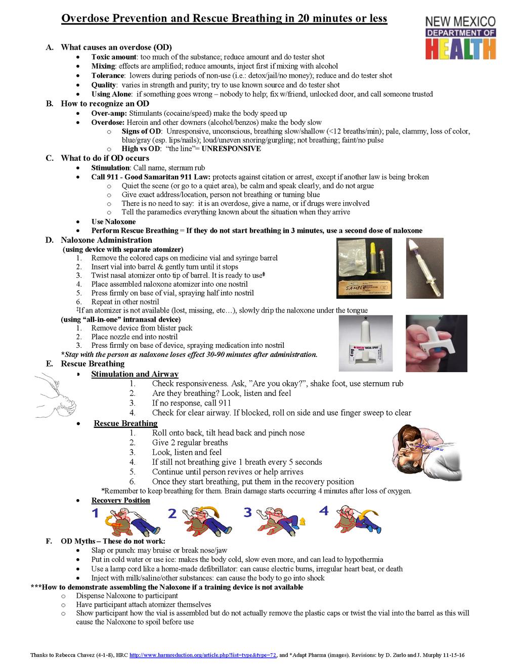 Appendix D: Approved Curriculum: Overdose Prevention and Rescue Breathing in 20 Minutes or Less This is a sample, please use the most recently updated forms