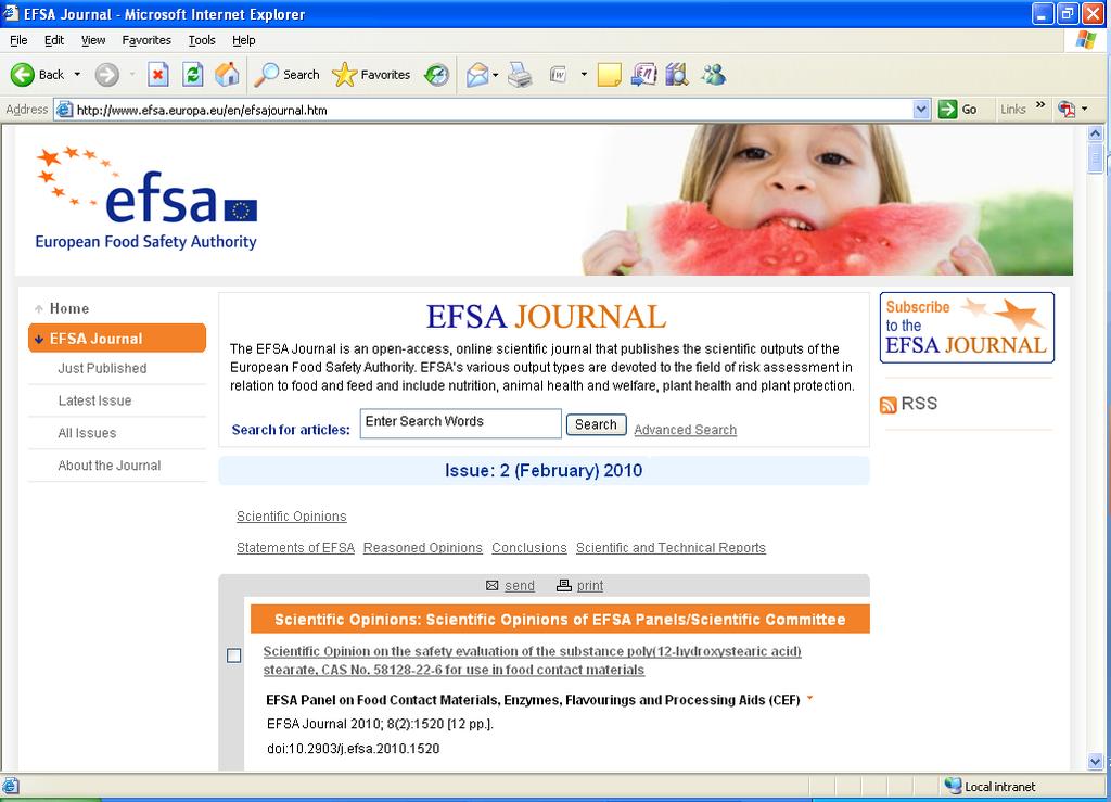 EFSA Journal Since EFSA s inception in 2003 Dec 2009: New