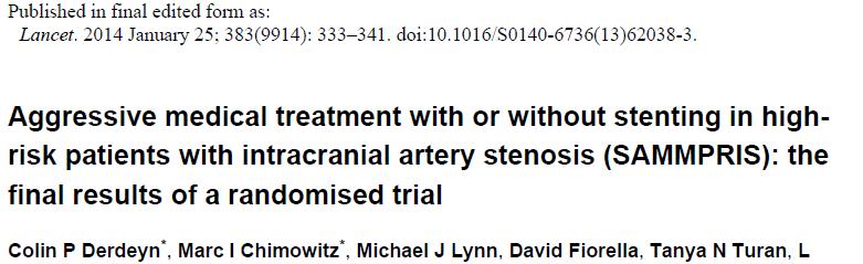 Compared stenting (Wingspan stent) against BMT in 450 patients with symptomatic intracranial stenoses, of whom 60 (13%) had stenoses of the VA or basilar arteries Basilar artery stenoses were