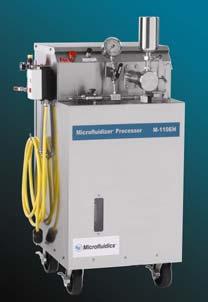 The Microfluidizer M-110EH high shear fluid processor was evaluated in comparison to a conventional homogenizer.